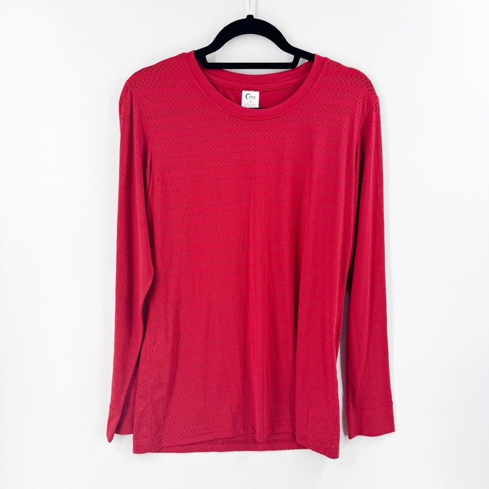✅ ZYIA PERFORATED RED CREW NECK LONG SLEEVE ATHLETIC TOP SIZE X-LARGE YOGA